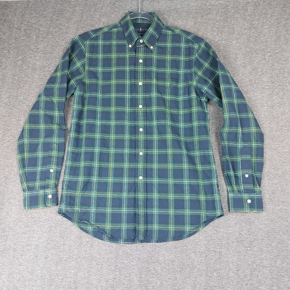 RALPH LAUREN MENS BLUE GREEN YELLOW TARTAN PLAID CLASSIC FIT BUTTON DOWN SHIRT S